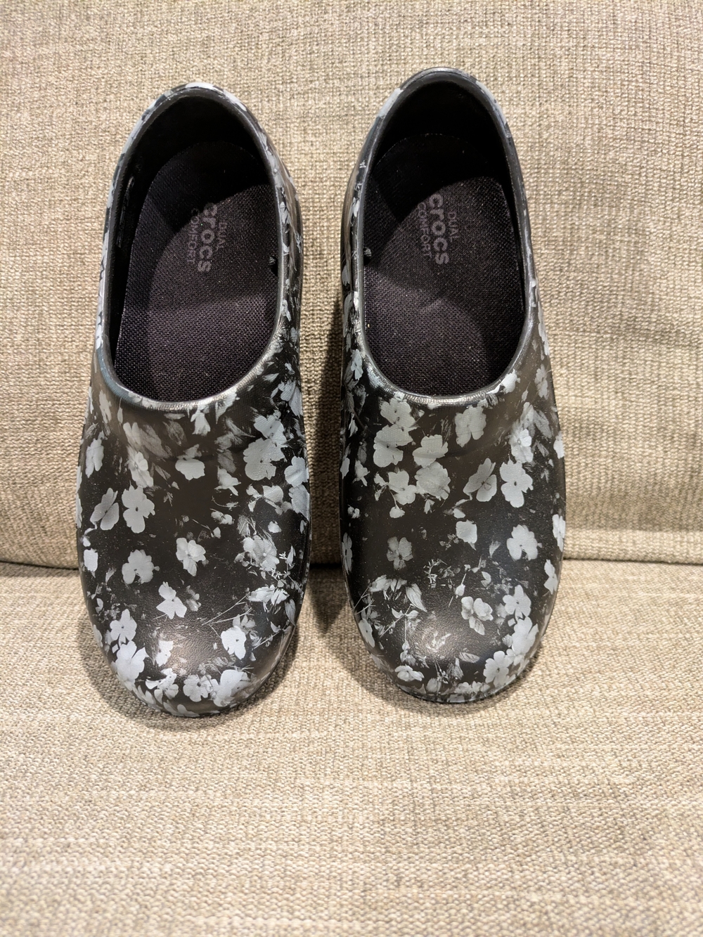CROCS Black Floral Rain Clogs